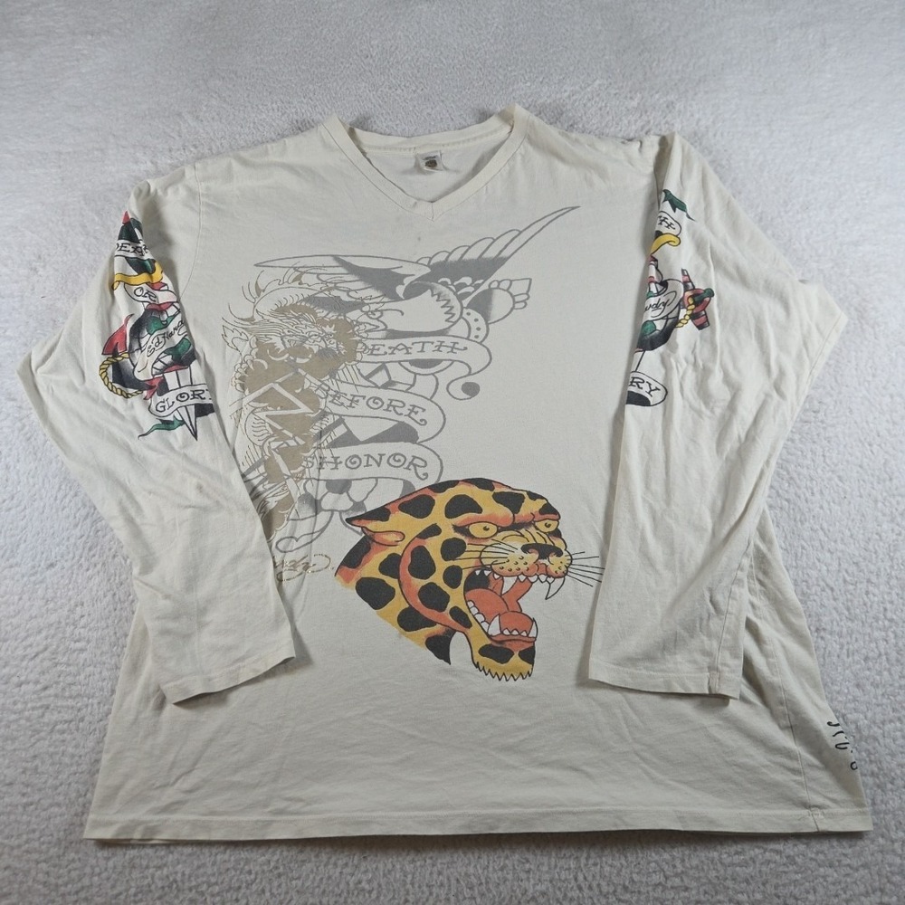 Vintage Ed Hardy Men's Size XXL Shirt Tiger Tattoo‎ Long Sleeve Y2k Distressed